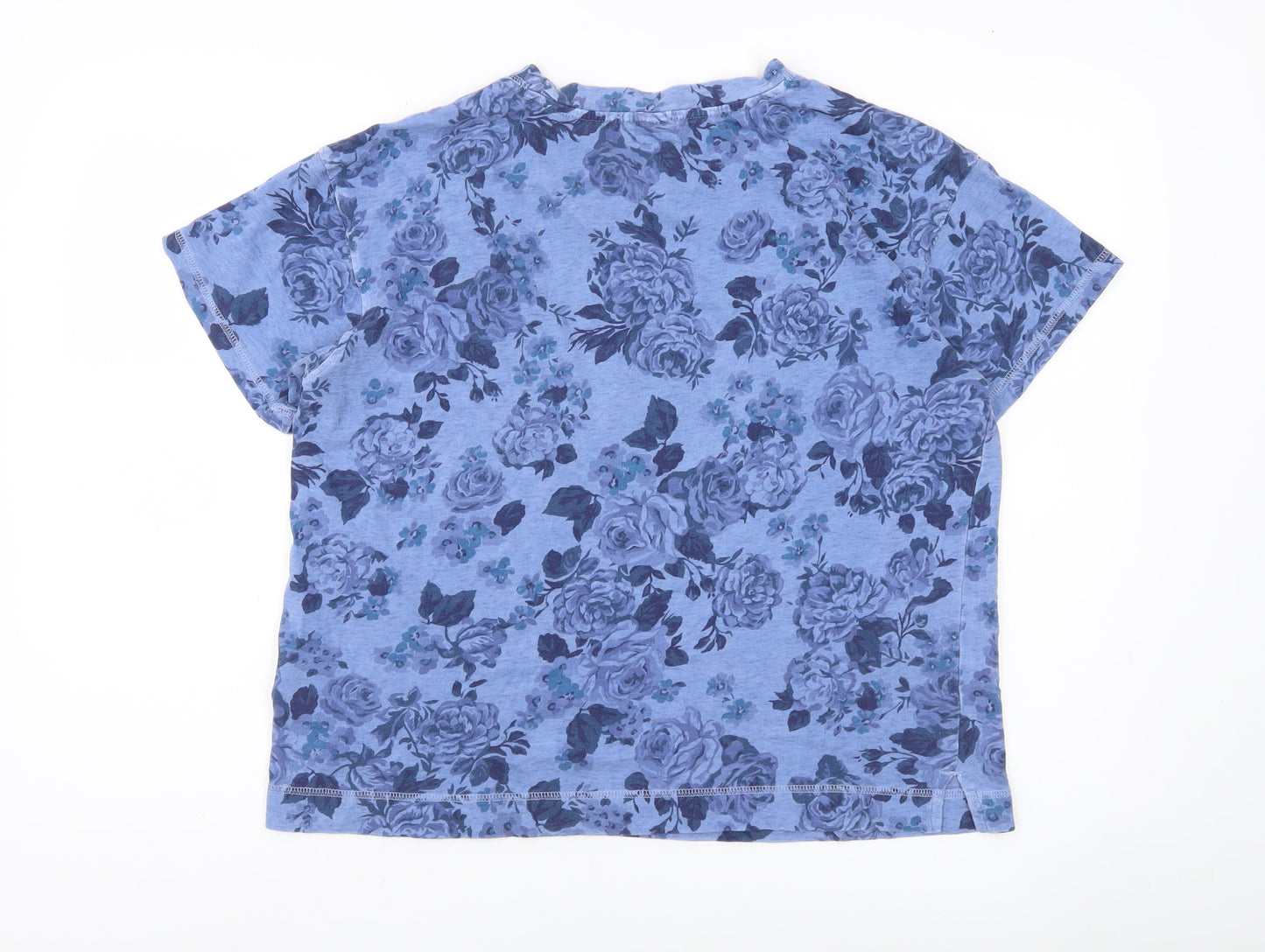 Old Navy Women’s Blue Floral Cotton T-Shirt Size M Short Sleeve
