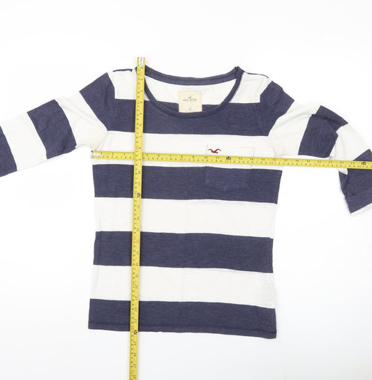Hollister Womens XS Blue White Striped 3/4 Sleeve Scoop Neck T-Shirt