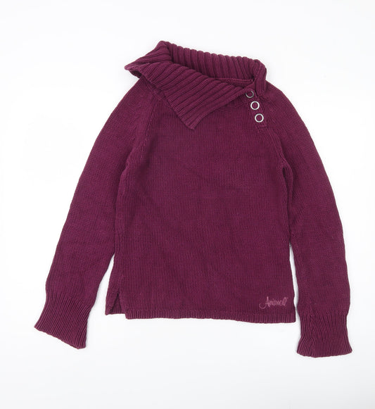 Animal Womens Purple Collared Pullover Jumper Size 10 Long Sleeve