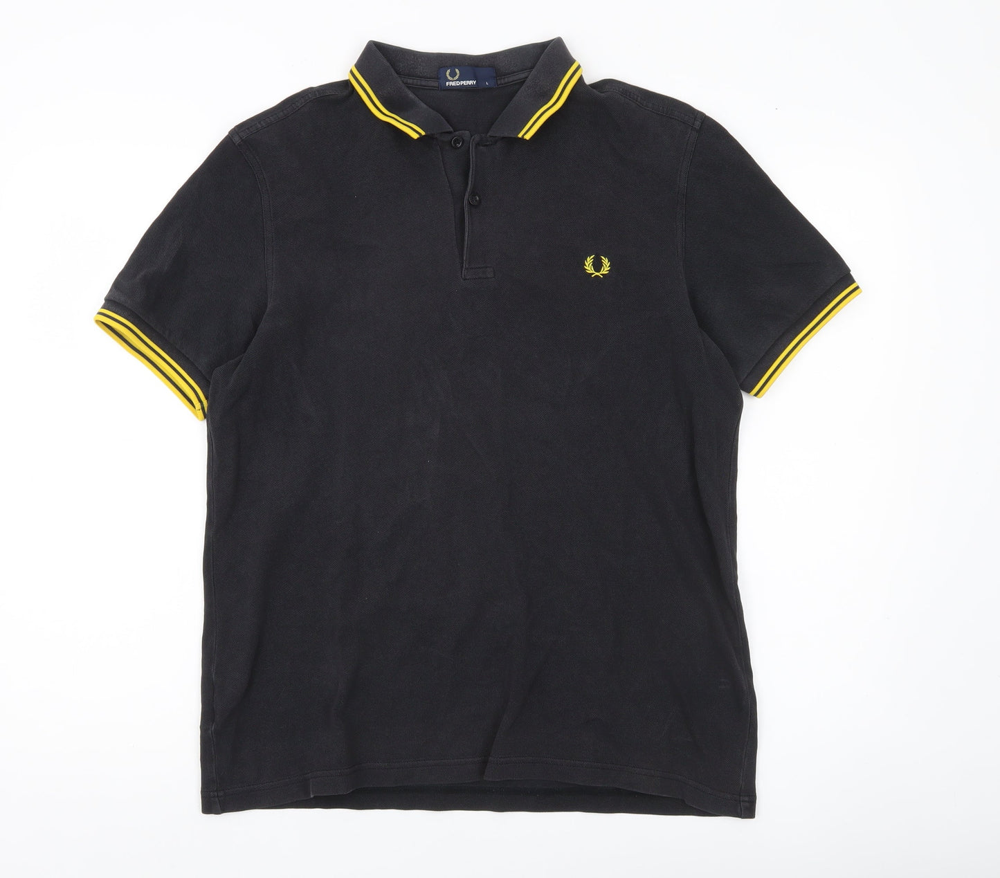 Fred Perry Men’s Black Polo Shirt L Cotton Short Sleeve Logo Trim