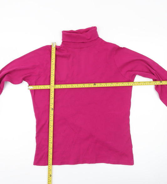 EWM Womens Pink Roll Neck Long Sleeve Cotton Top Size 14