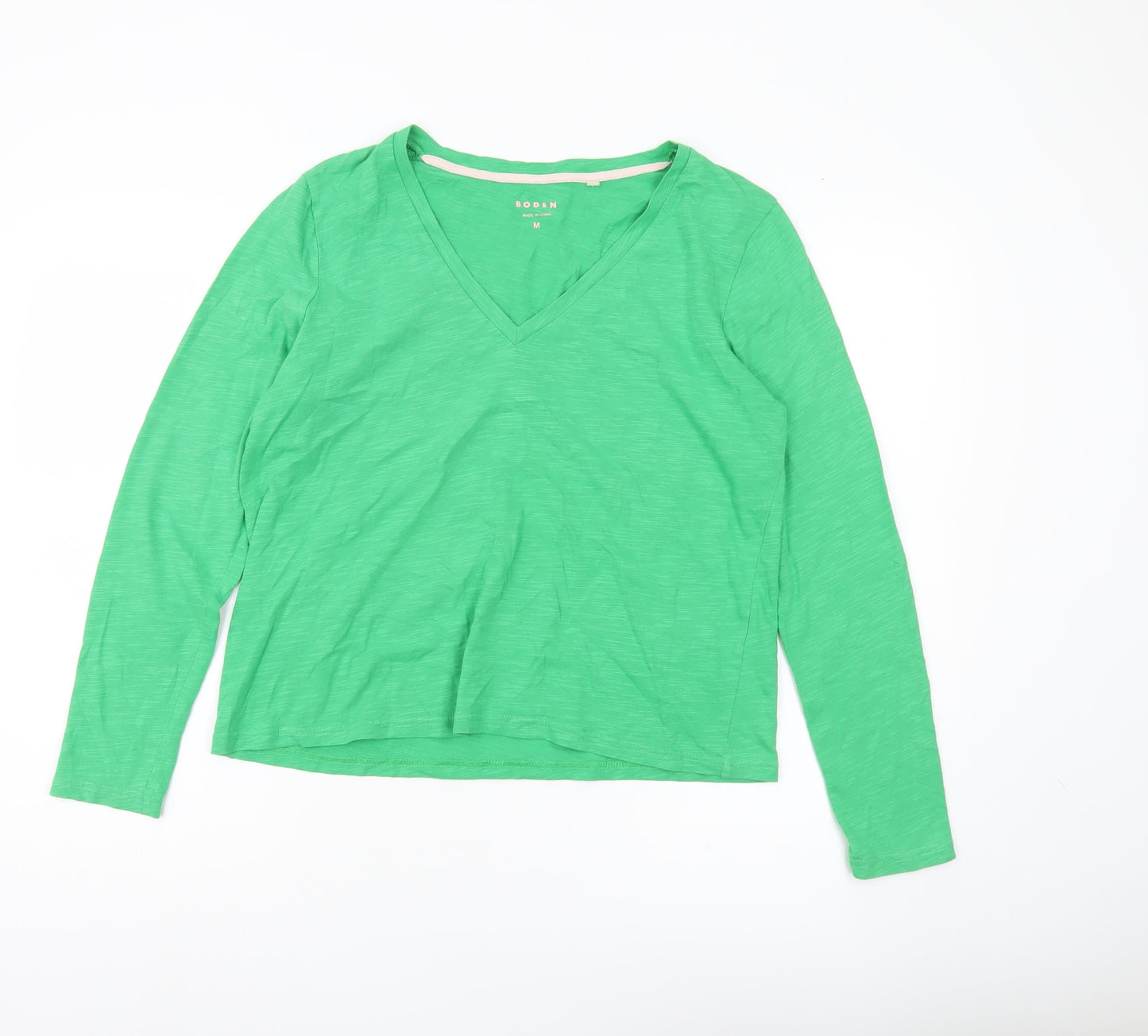 Boden Womens Green V-Neck Long Sleeve Cotton Jersey T-Shirt Size M
