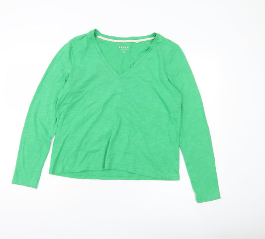 Boden Womens Green V-Neck Long Sleeve Cotton Jersey T-Shirt Size M