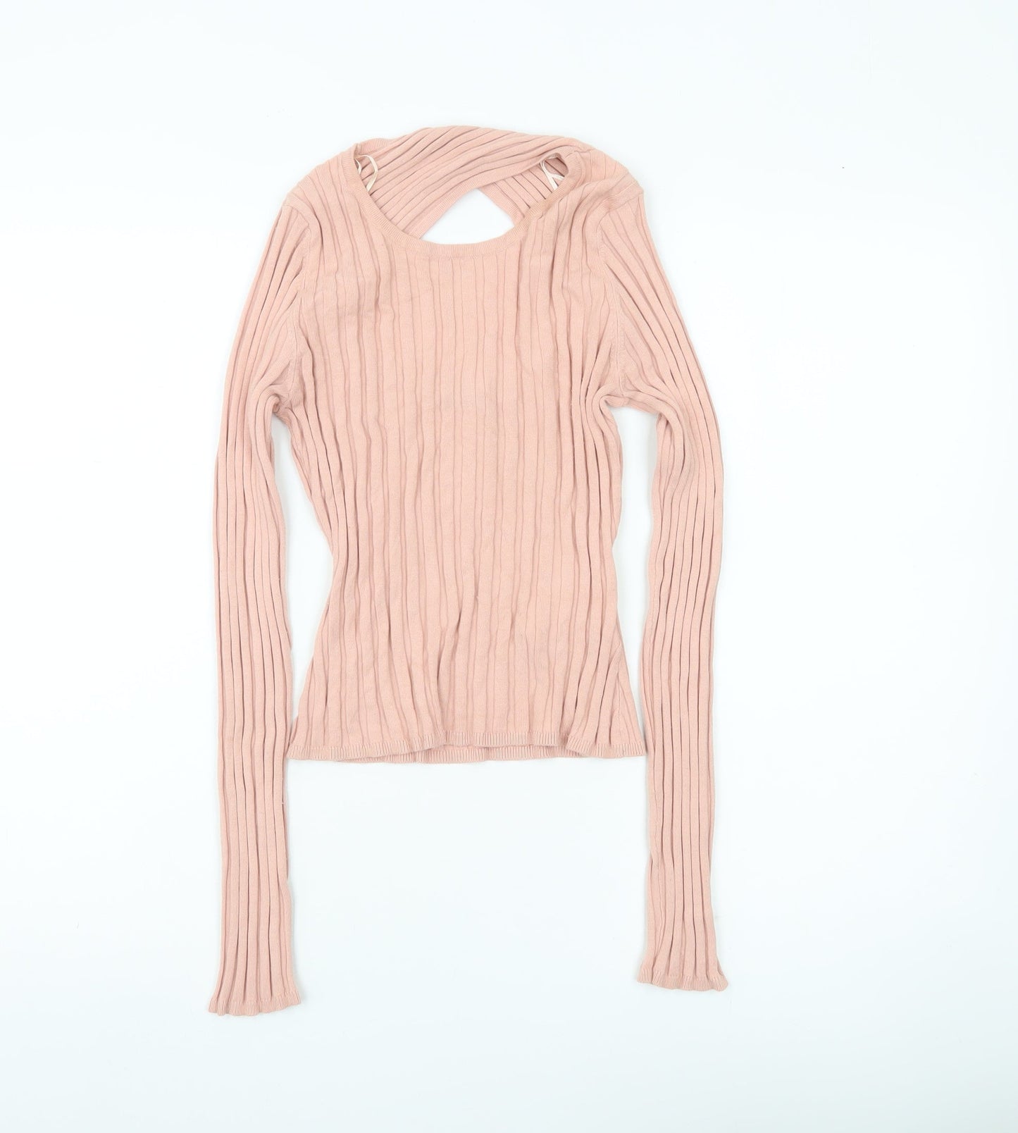Brave Soul Women’s Pink Ribbed Knit Slim Fit Long Sleeve Pullover Jumper Size M