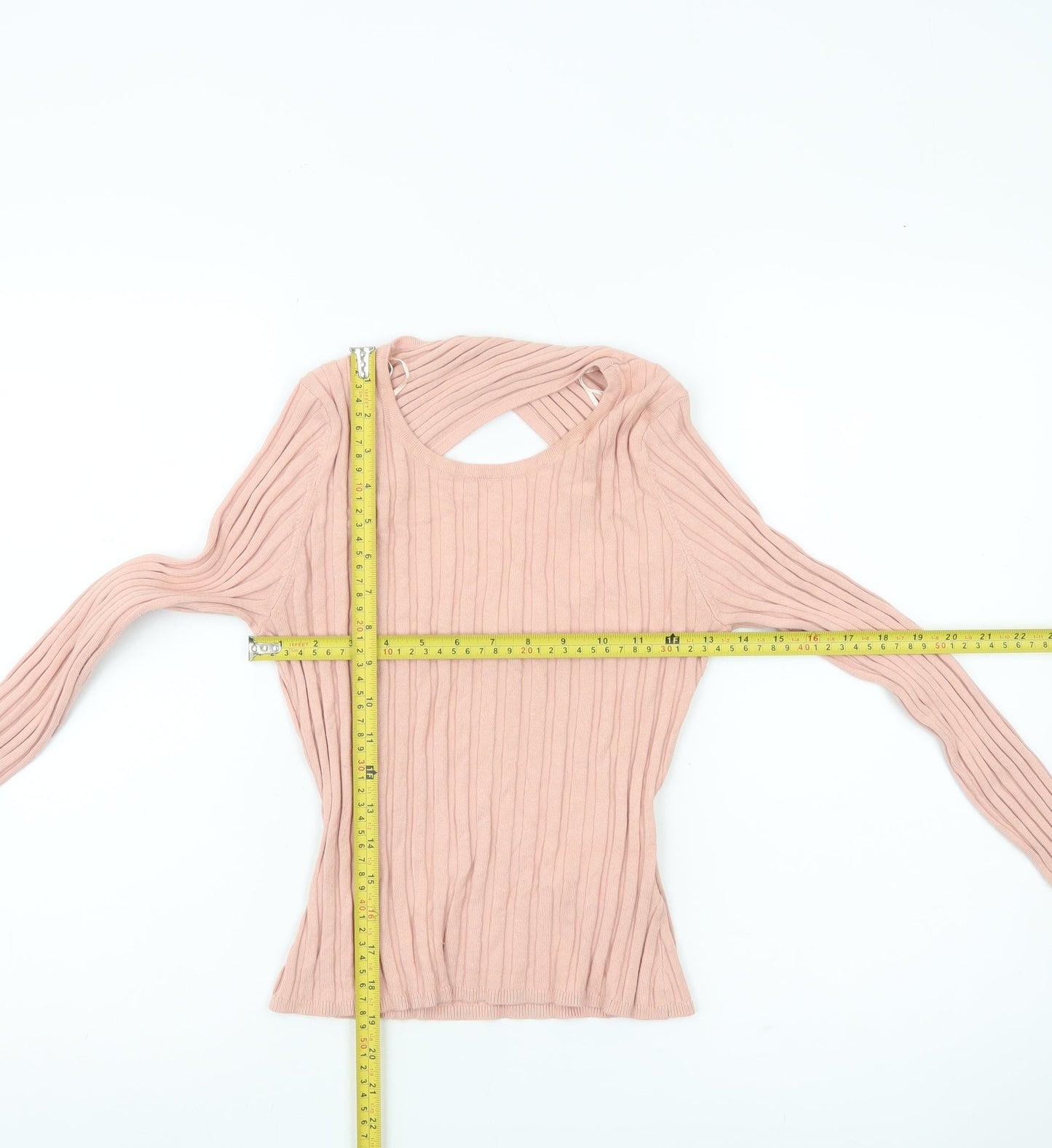 Brave Soul Women’s Pink Ribbed Knit Slim Fit Long Sleeve Pullover Jumper Size M