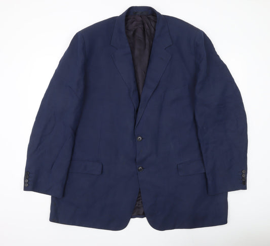 Jaeger Men's Blue Silk Linen Blazer Jacket Size 60R Notch Lapel