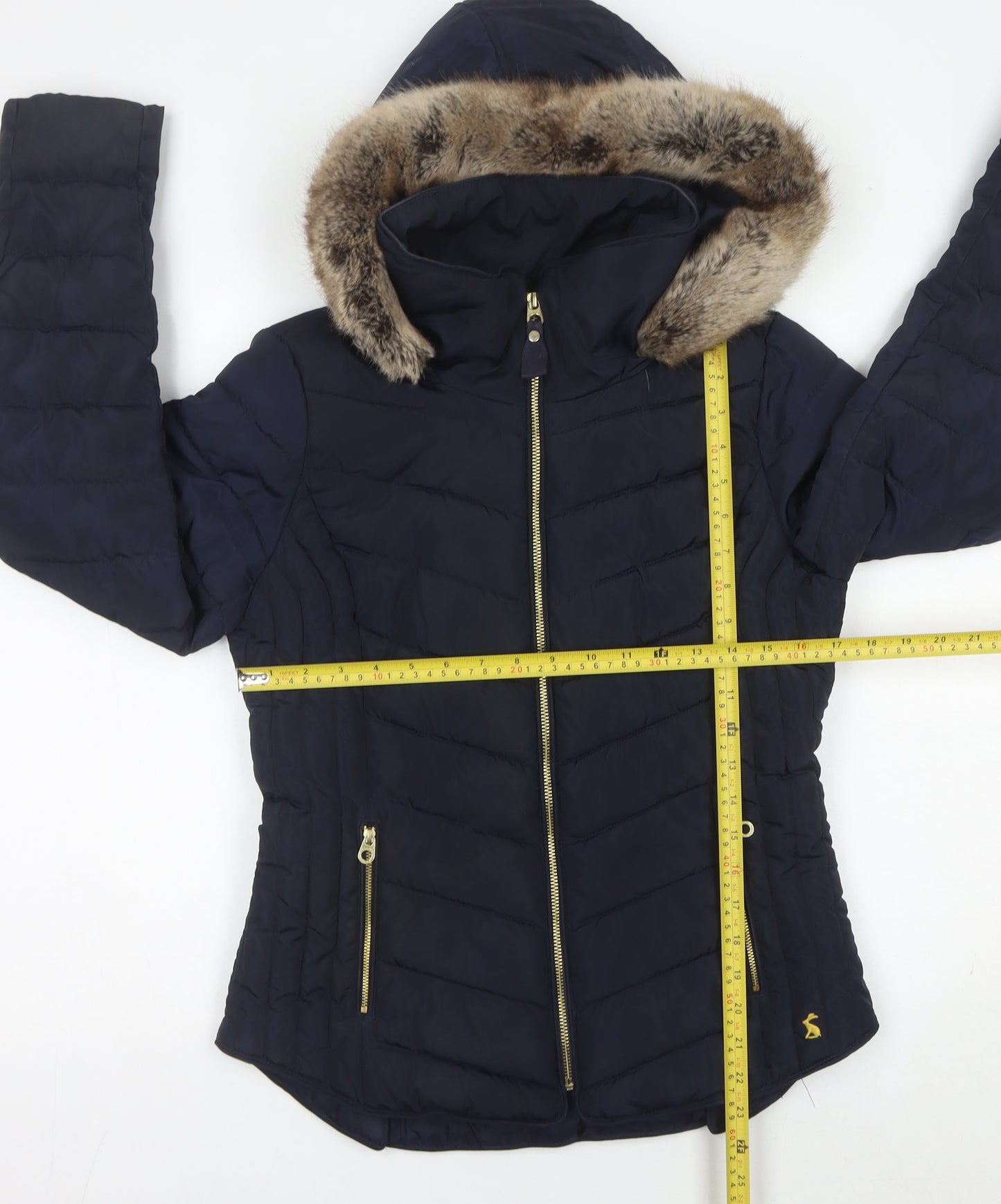 Joules Womens Blue Faux Fur Hood Puffer Jacket UK 10 Winter Coat