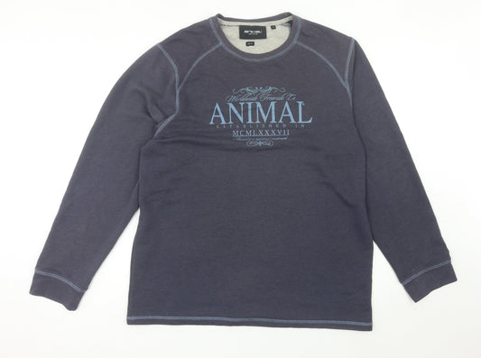 Animal Mens Blue Sweatshirt L Regular Fit Crew Neck Pullover