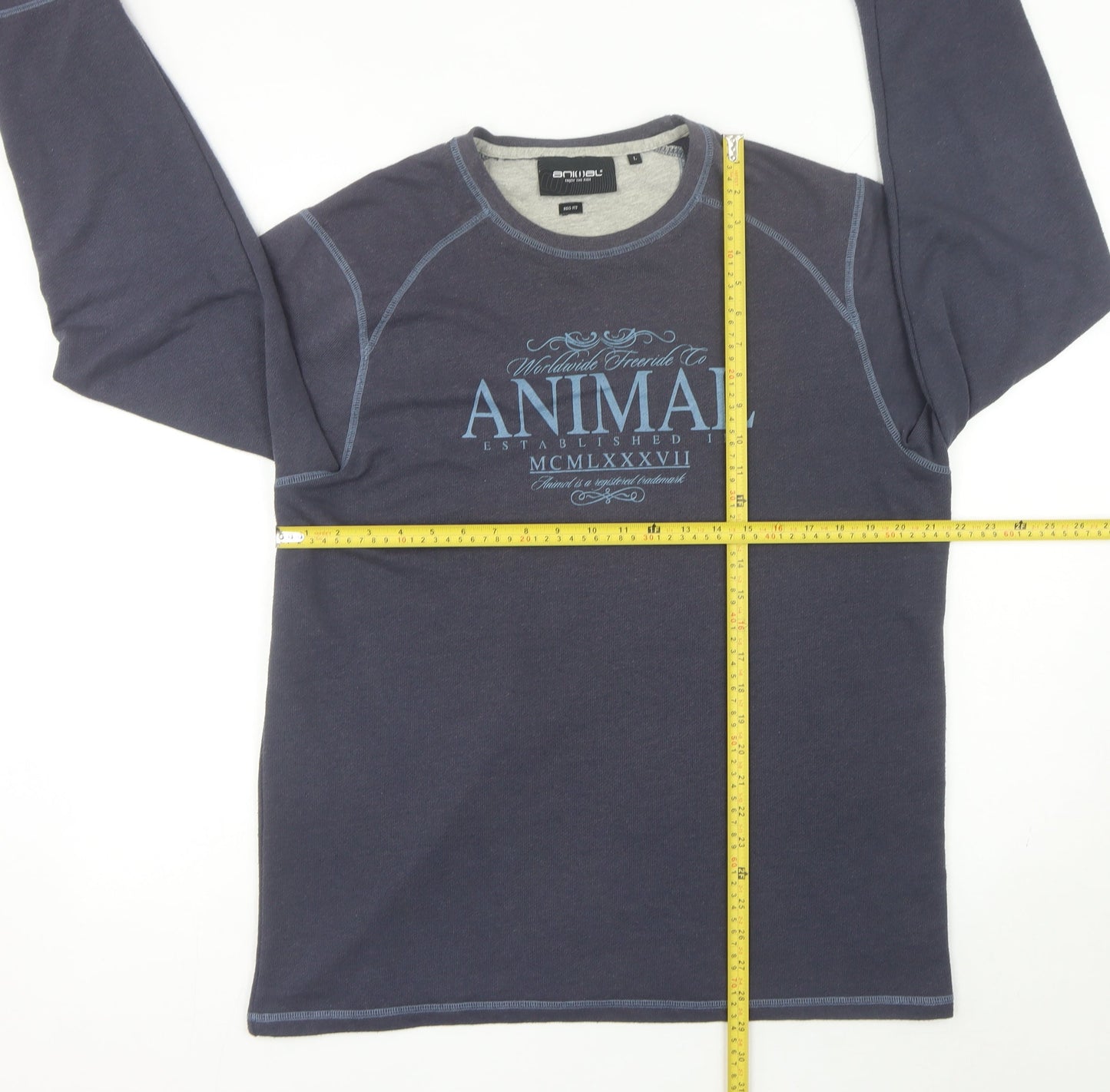 Animal Mens Blue Sweatshirt L Regular Fit Crew Neck Pullover