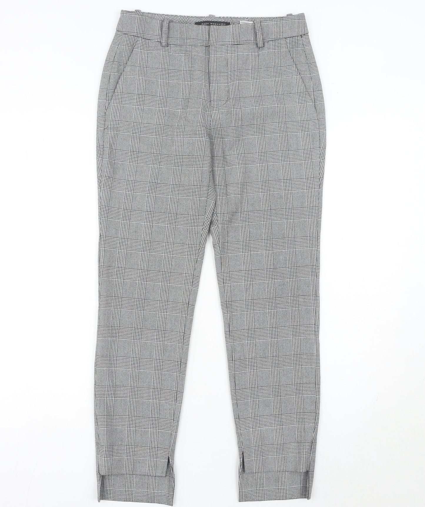 Zara Women Grey Check Slim Fit Tailored Trousers Size 6