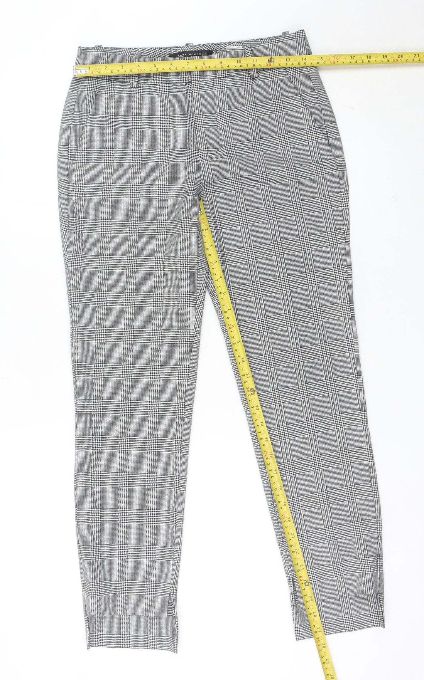 Zara Women Grey Check Slim Fit Tailored Trousers Size 6