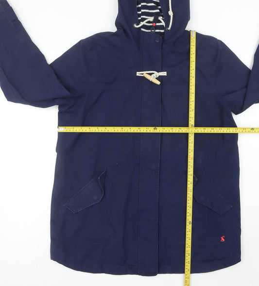 Joules Womens Blue Mid-Length Waterproof Rain Coat UK 14 Hooded Toggle