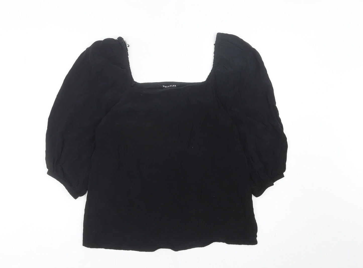 Whistles Women’s Black Square Neck Puff Sleeve Blouse UK 10