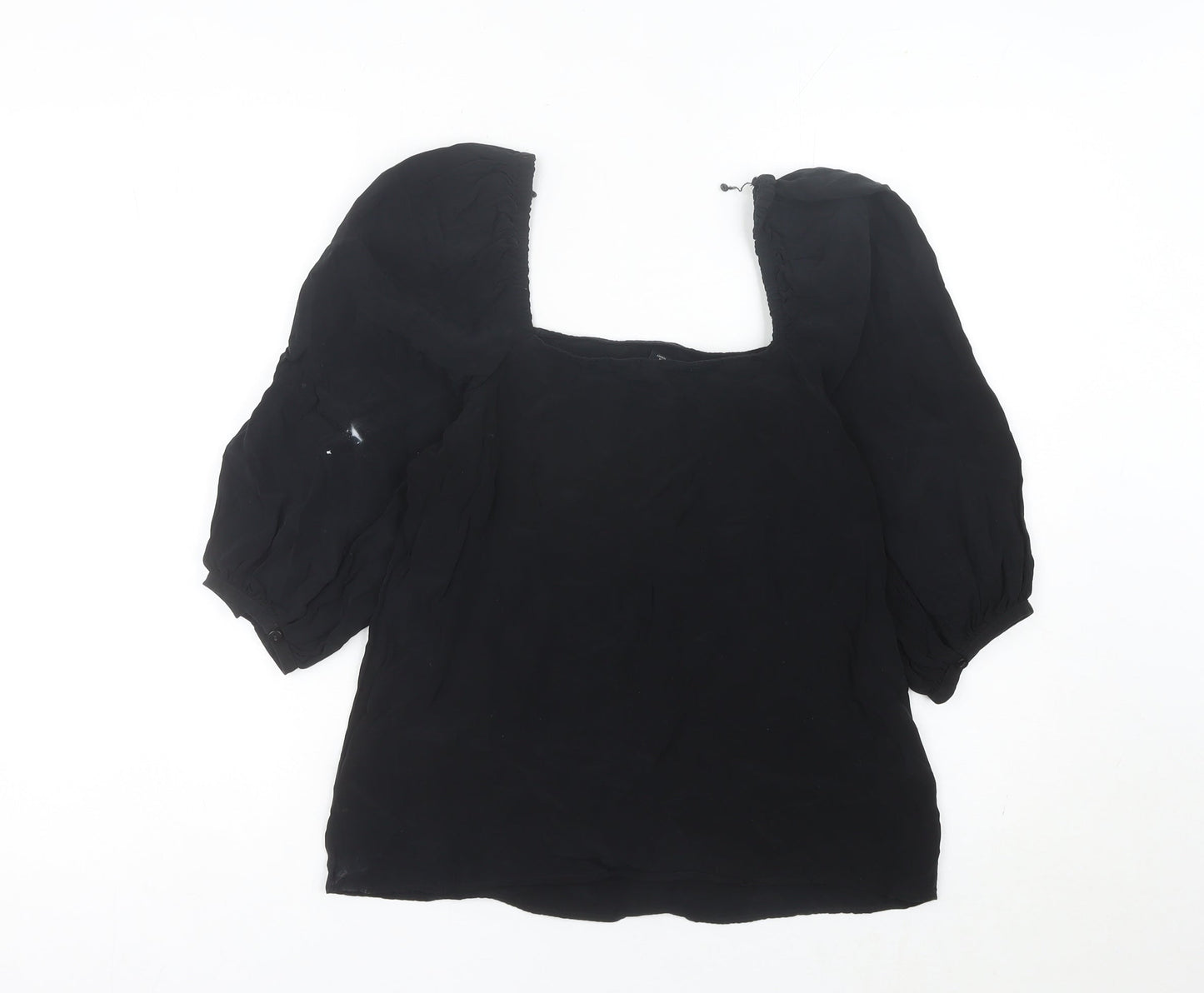 Whistles Women’s Black Square Neck Puff Sleeve Blouse UK 10
