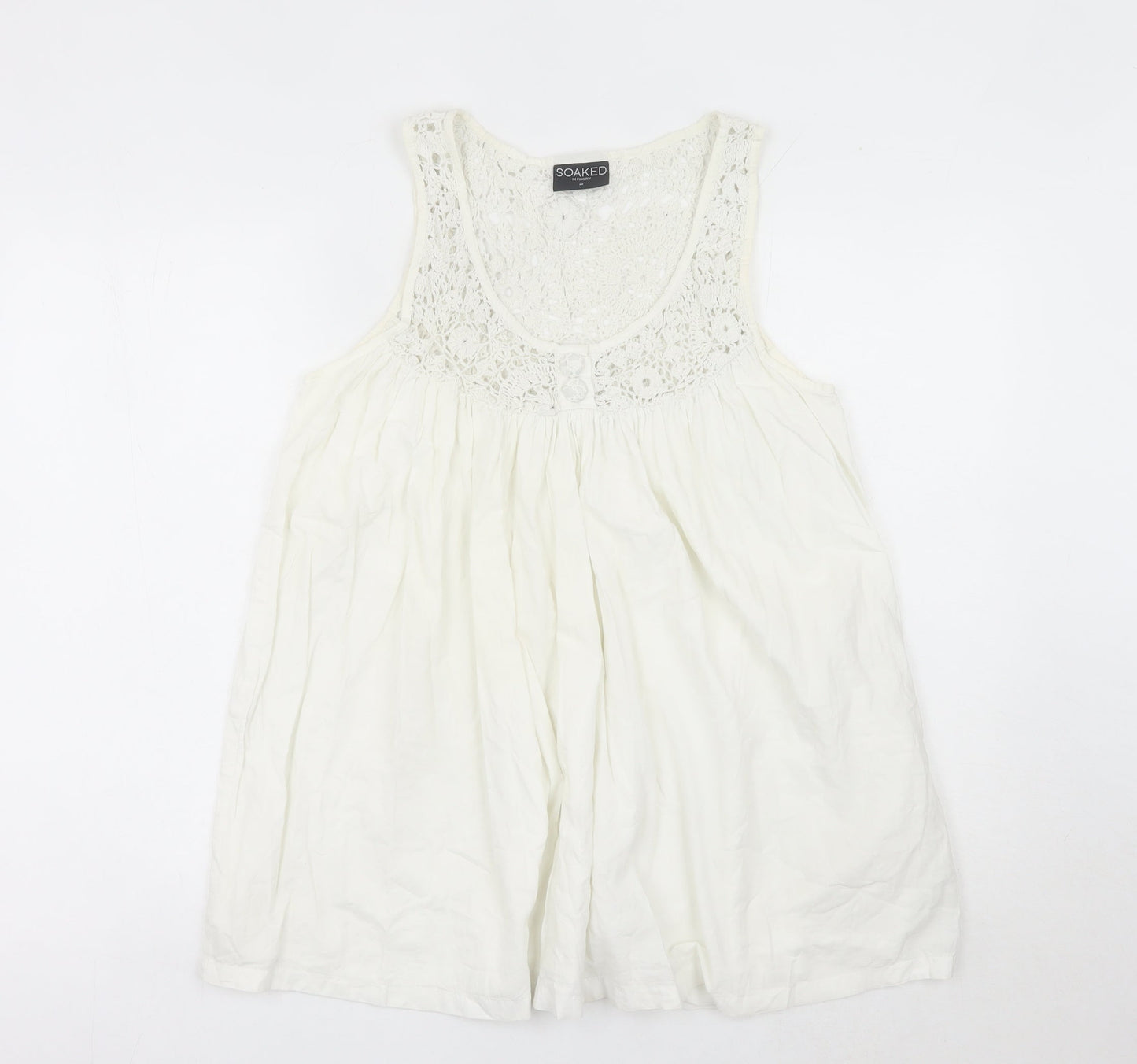 Soaked in Luxury Womens White Tank Top Camisole M Crochet Detail