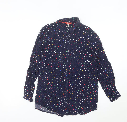 Joules Womens Blue Polka Dot Button-Up Shirt UK 12 Long Sleeve