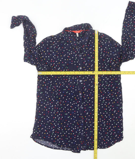 Joules Womens Blue Polka Dot Button-Up Shirt UK 12 Long Sleeve