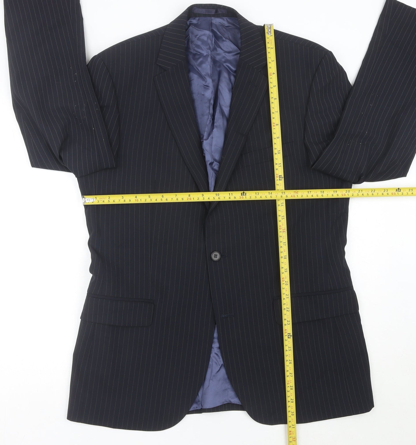 Pierre Cardin Men’s Blue Pinstripe Suit Jacket 40R Classic Fit
