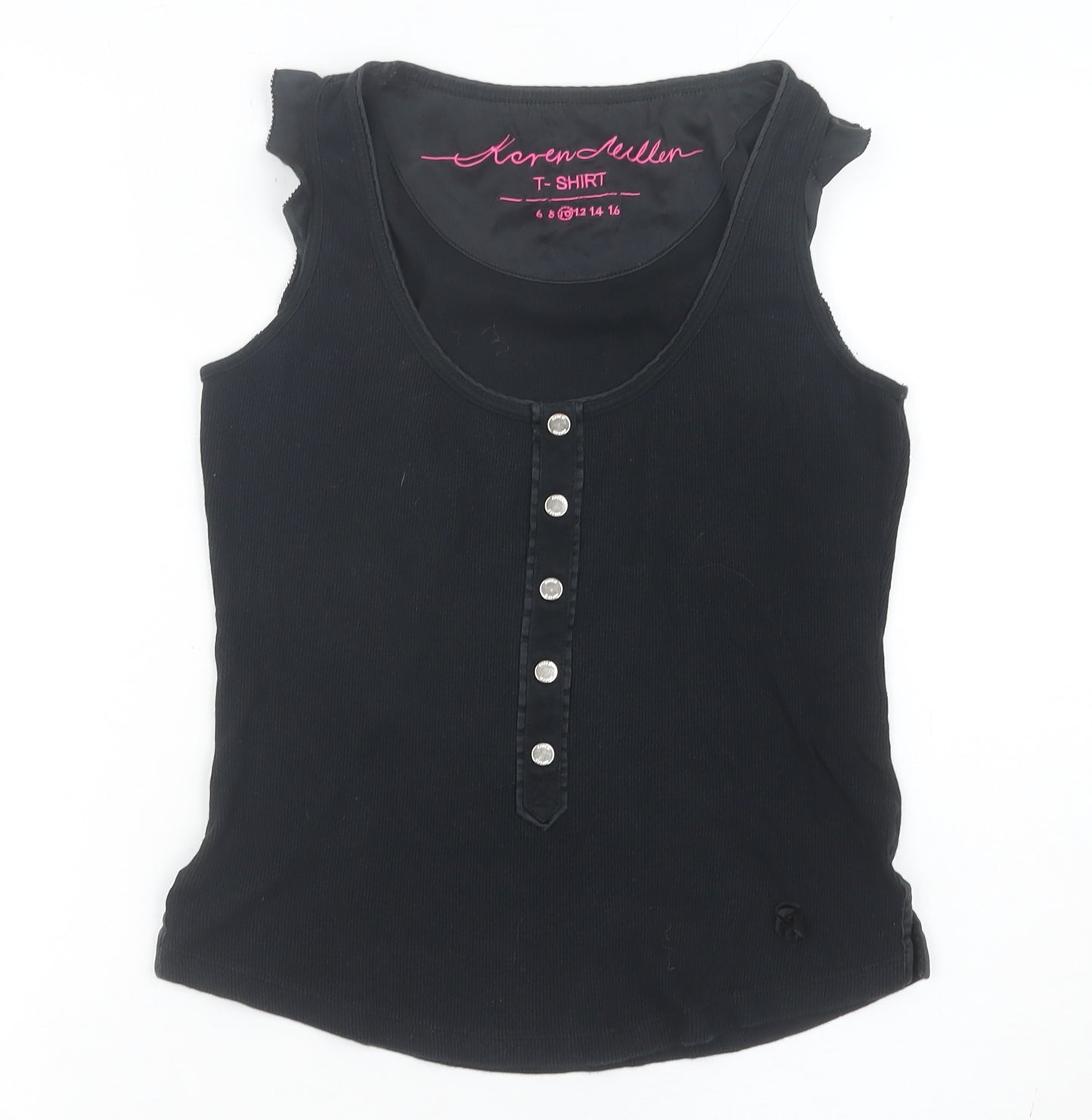 Karen Millen Womens Black Size 10 Scoop Neck Sleeveless Button Tank Top