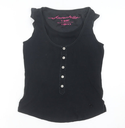 Karen Millen Womens Black Size 10 Scoop Neck Sleeveless Button Tank Top