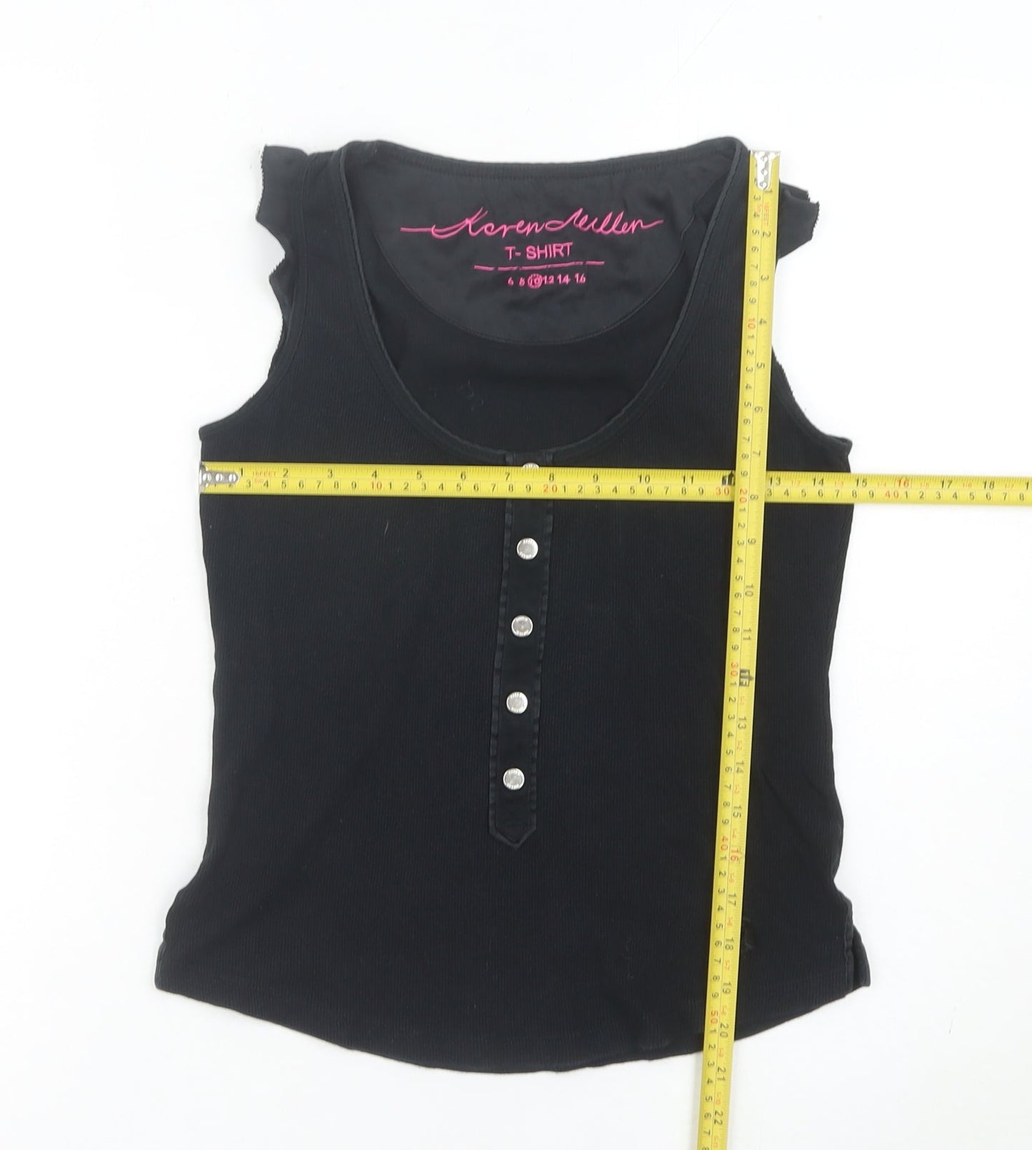 Karen Millen Womens Black Size 10 Scoop Neck Sleeveless Button Tank Top