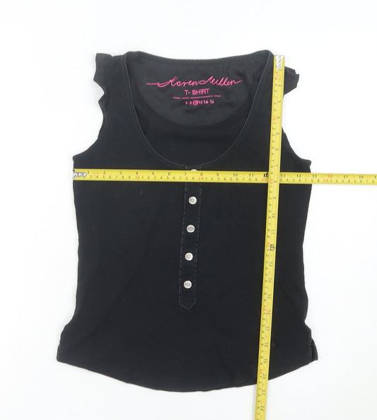 Karen Millen Womens Black Size 10 Scoop Neck Sleeveless Button Tank Top
