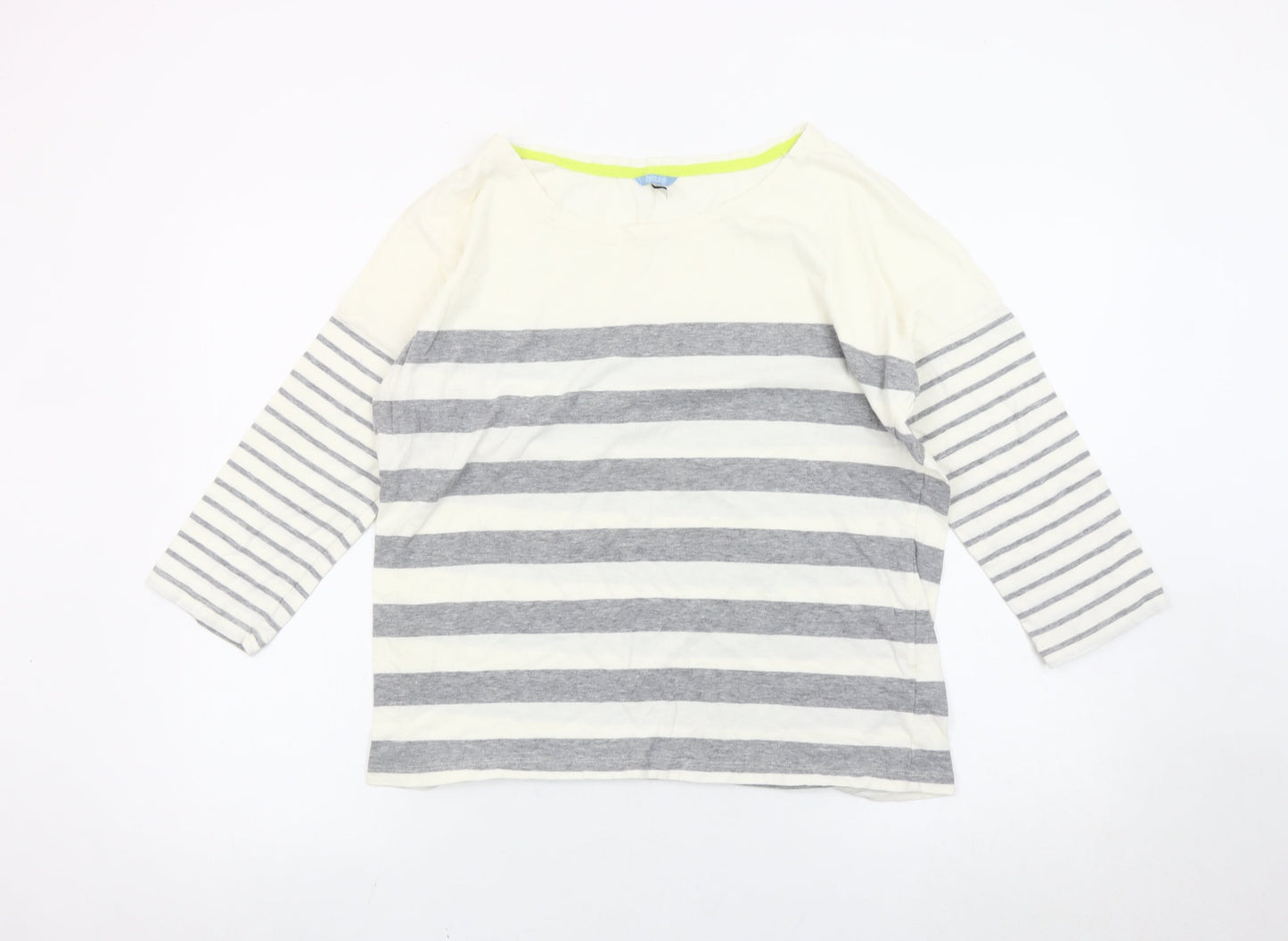 Joules Womens White Grey Striped Cotton 3/4 Sleeve T-Shirt UK 14