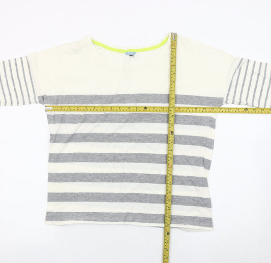 Joules Womens White Grey Striped Cotton 3/4 Sleeve T-Shirt UK 14