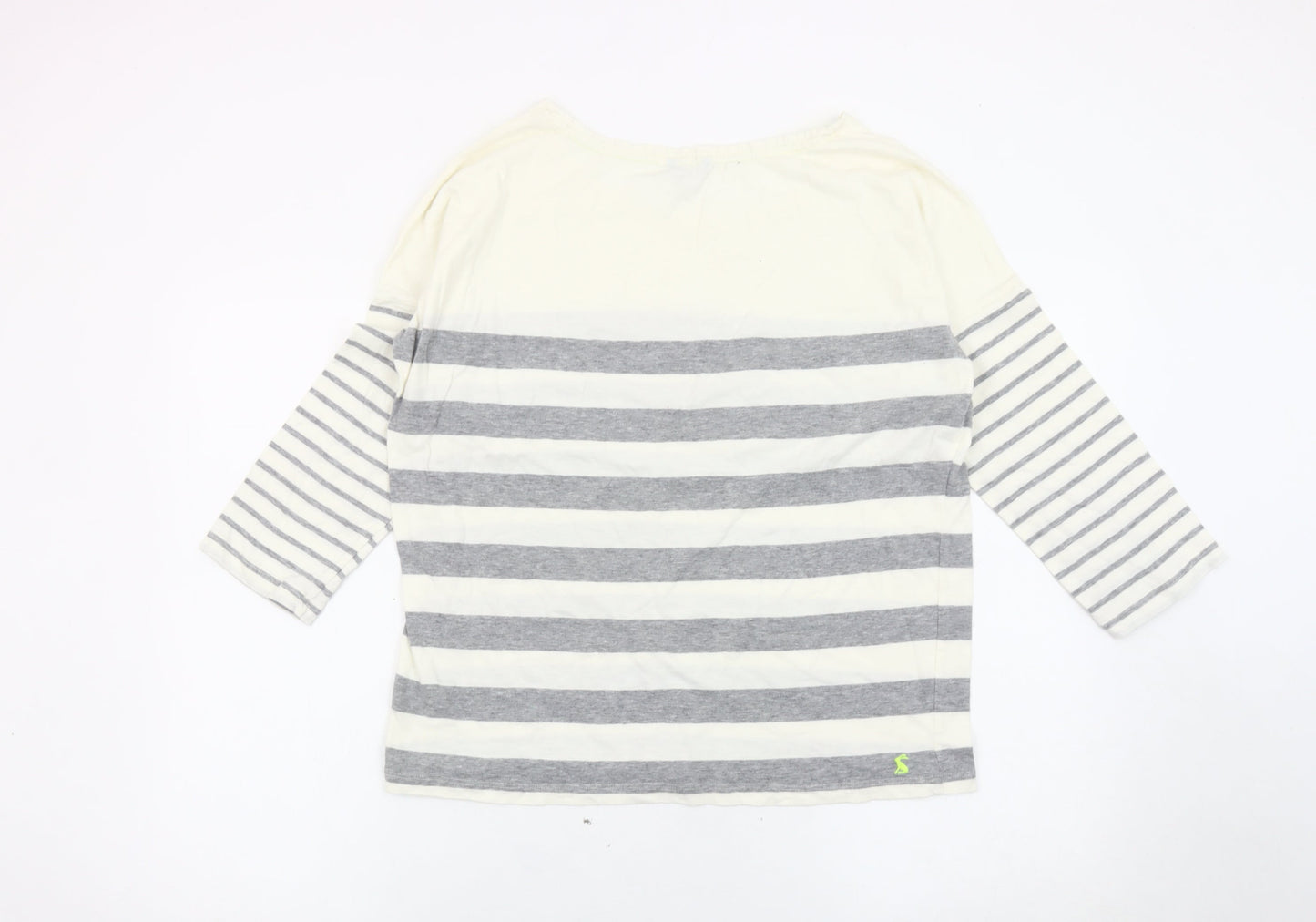 Joules Womens White Grey Striped Cotton 3/4 Sleeve T-Shirt UK 14