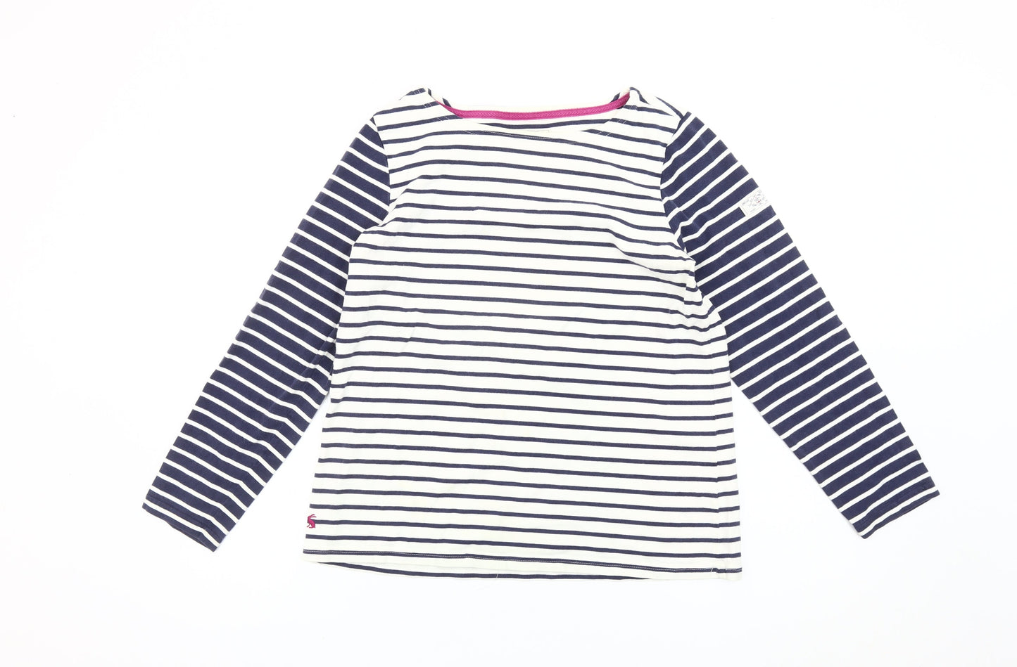 Joules Womens Blue White Striped Long Sleeve Cotton T-Shirt UK 14