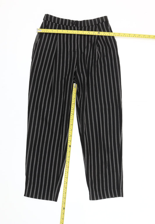 Monki Women Black Striped Regular Fit Pleated Trousers Size 4
