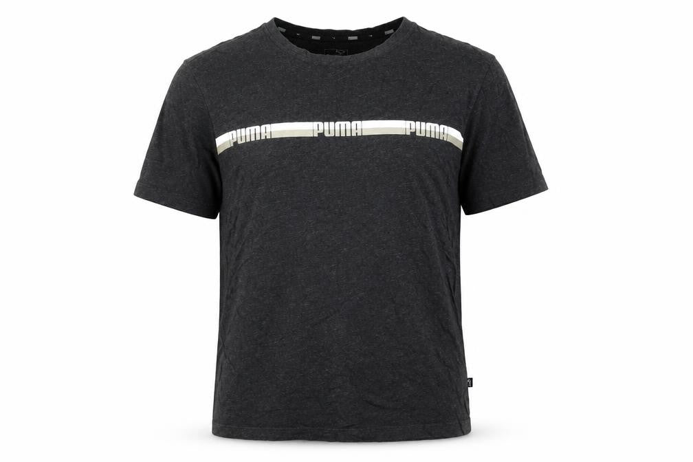 Front view of Puma Men’s Black Graphic Logo T-Shirt L Sports Casual