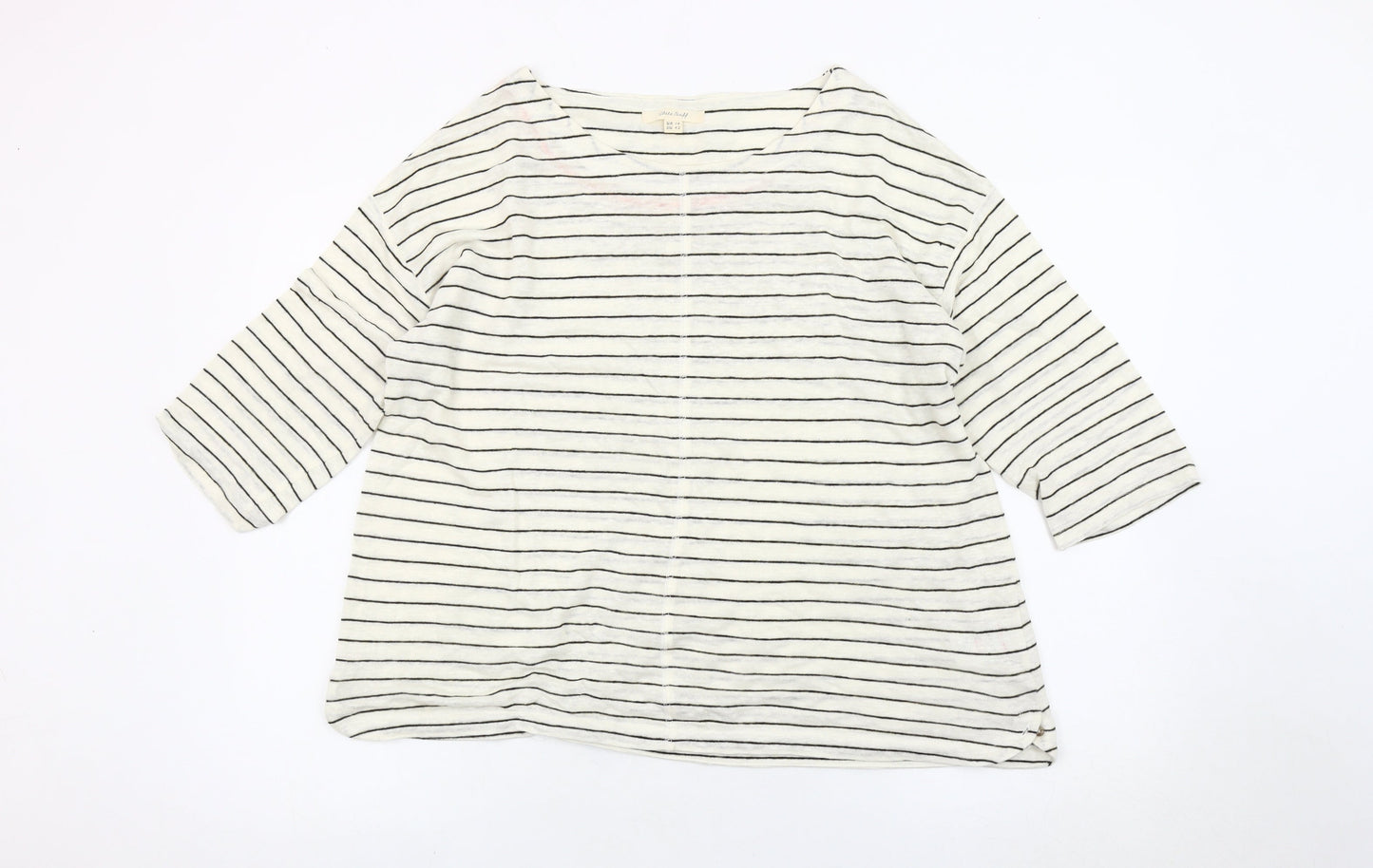 White Stuff Women’s White Striped Linen Pullover Jumper UK 14