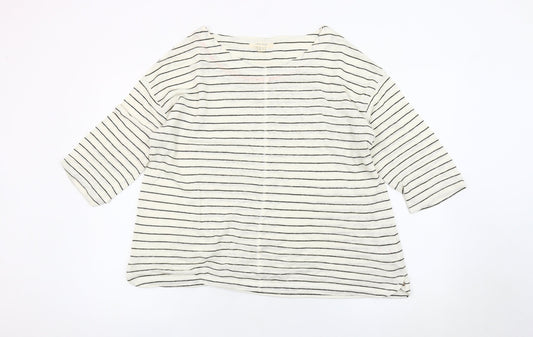 White Stuff Women’s White Striped Linen Pullover Jumper UK 14