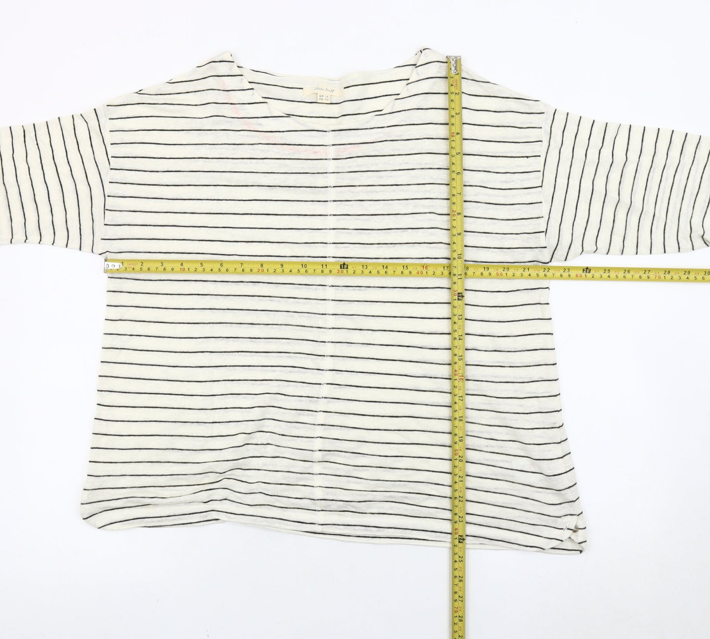 White Stuff Women’s White Striped Linen Pullover Jumper UK 14