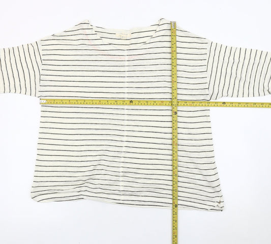 White Stuff Women’s White Striped Linen Pullover Jumper UK 14