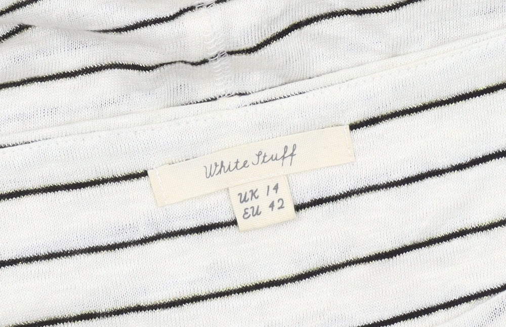 White Stuff Women’s White Striped Linen Pullover Jumper UK 14