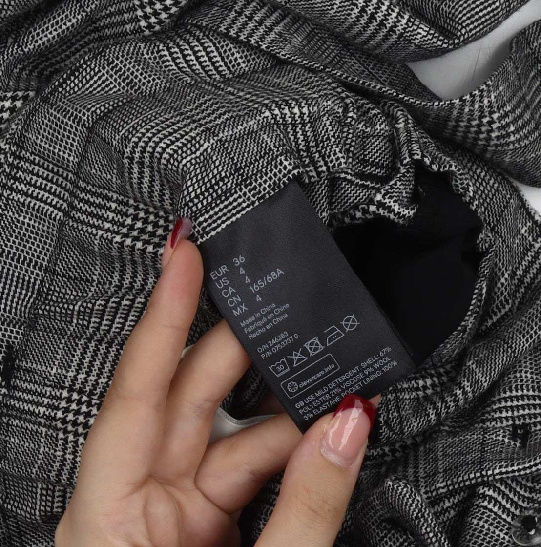 H&M Womens Grey Check Paperbag Tapered Trousers Size 8
