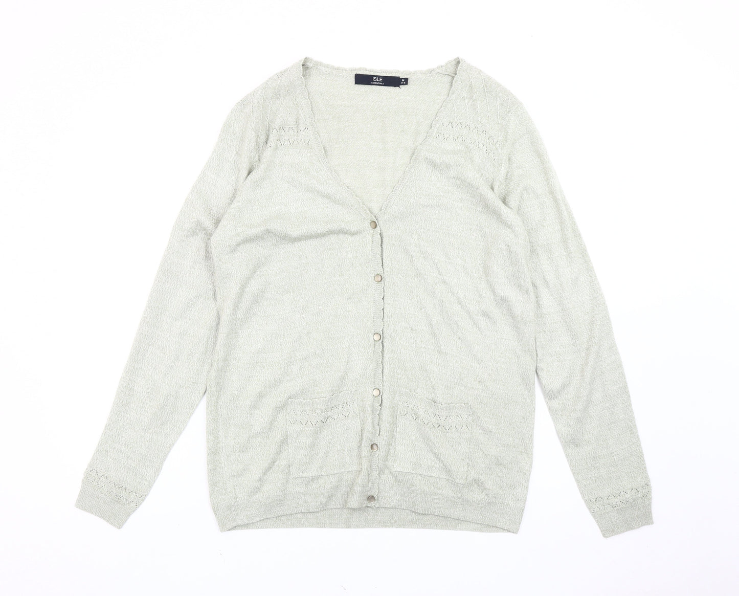 Isle Essentials Women’s Grey Cardigan Size 14 V-Neck Knit Long Sleeve