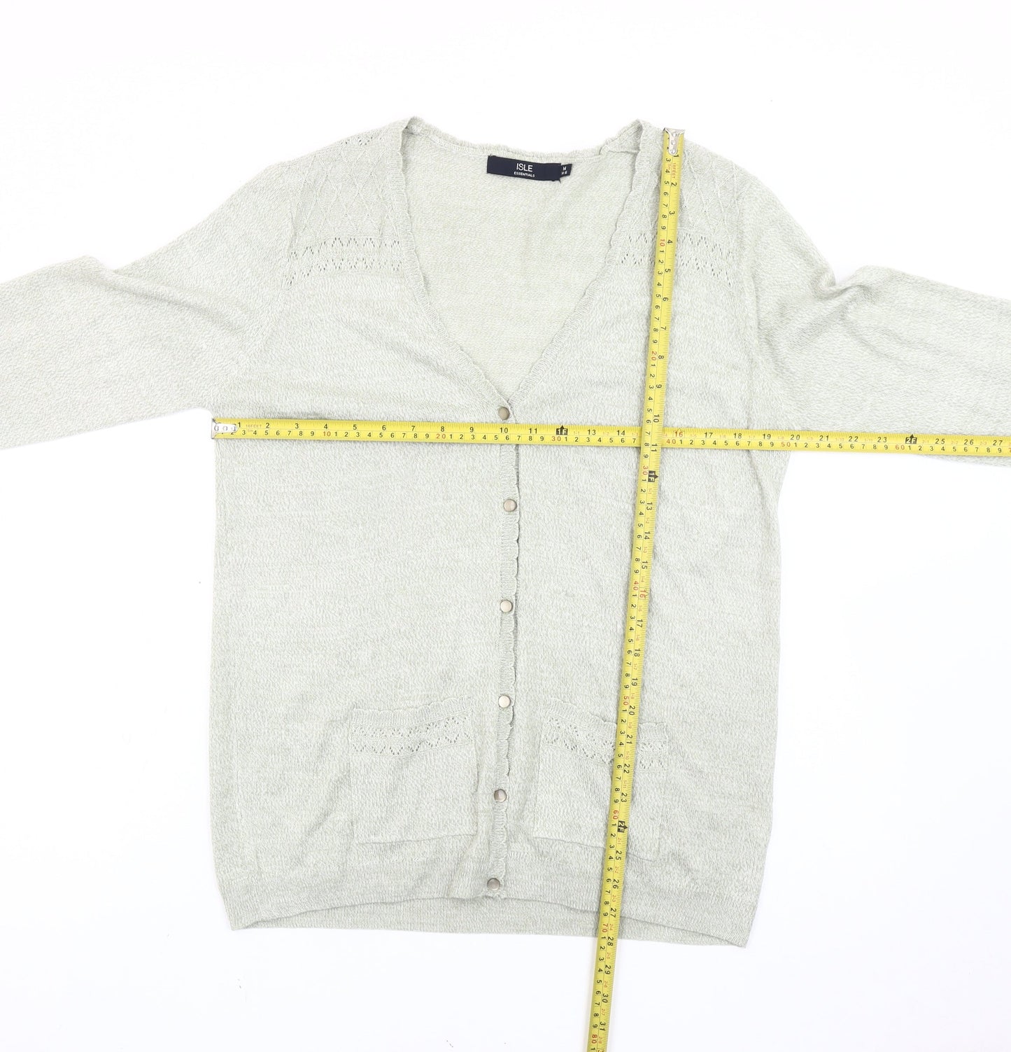Isle Essentials Women’s Grey Cardigan Size 14 V-Neck Knit Long Sleeve
