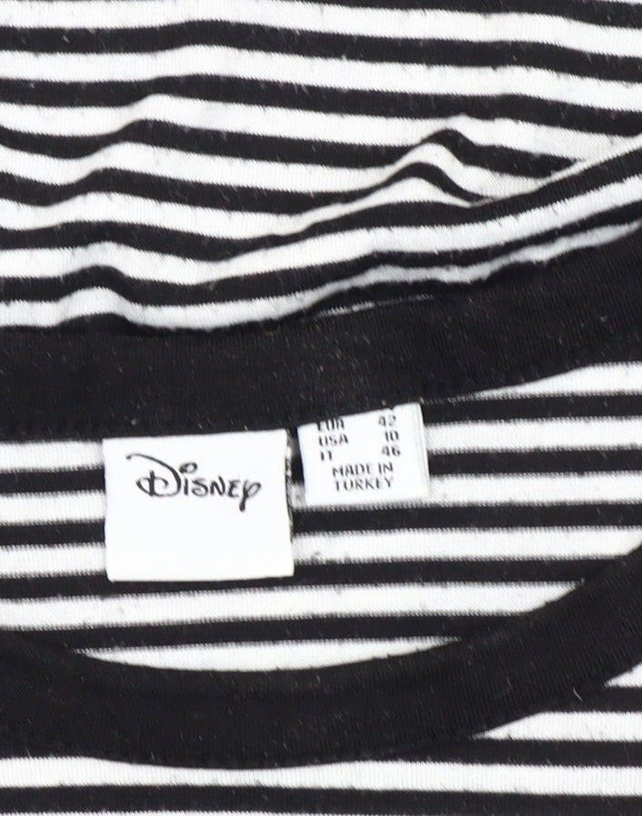 Disney Women’s Black Striped Stitch T-Shirt Size 14 Short Sleeve