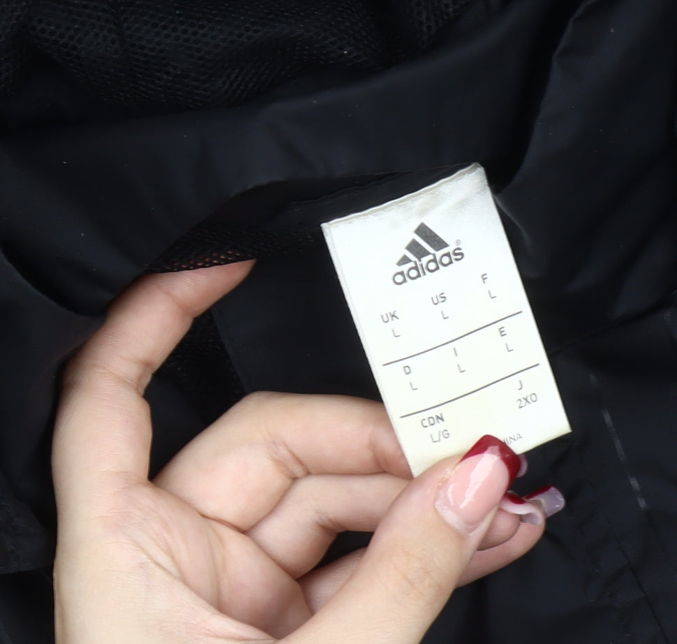 Adidas Men’s Black L Windbreaker Jacket Hooded Full Zip Sportswear