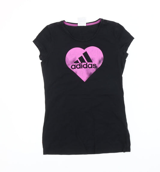 Adidas Womens Black T-Shirt Size 12 Slim Fit Sports Casual Top