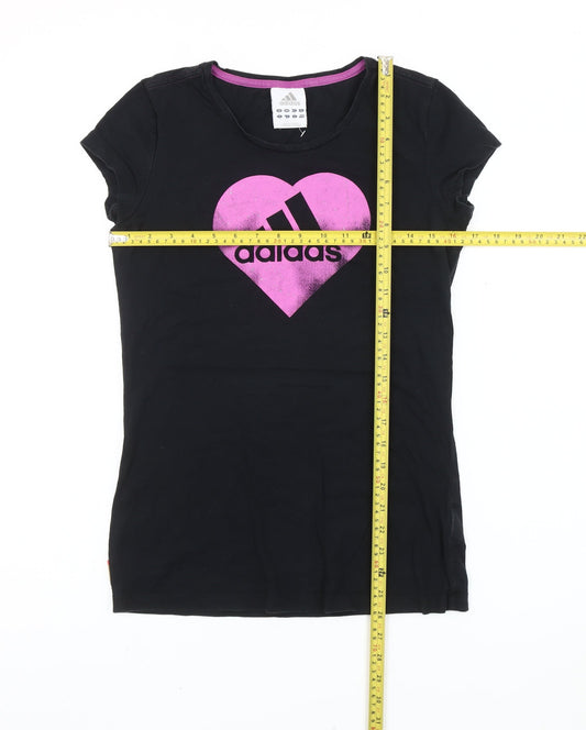 Adidas Womens Black T-Shirt Size 12 Slim Fit Sports Casual Top