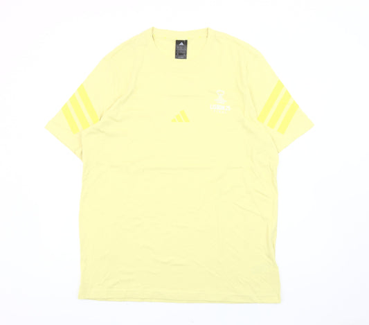 Adidas Men’s Yellow Cotton Sports T-Shirt Size L Crew Neck