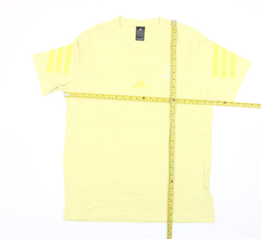 Adidas Men’s Yellow Cotton Sports T-Shirt Size L Crew Neck