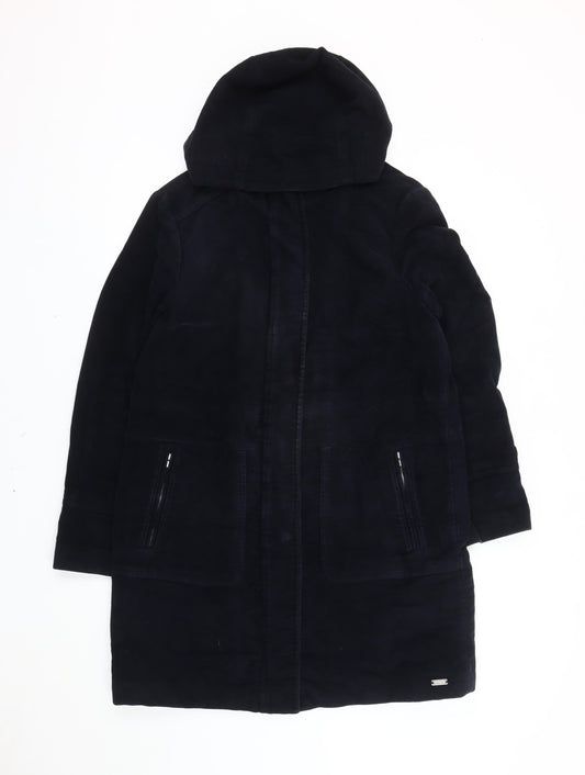 White Stuff Womens Black Cotton Parka Coat Size 10 Hooded Long