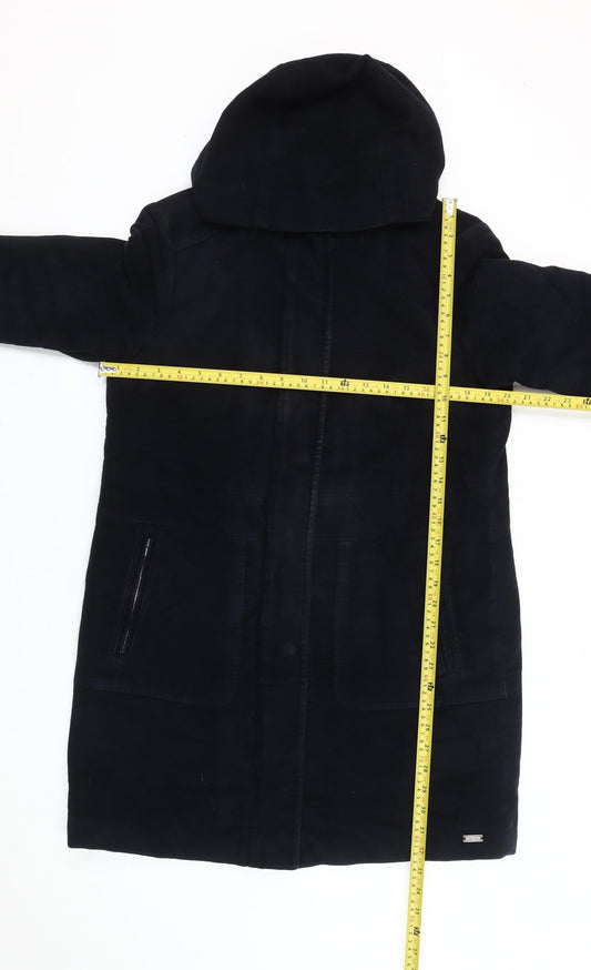 White Stuff Womens Black Cotton Parka Coat Size 10 Hooded Long