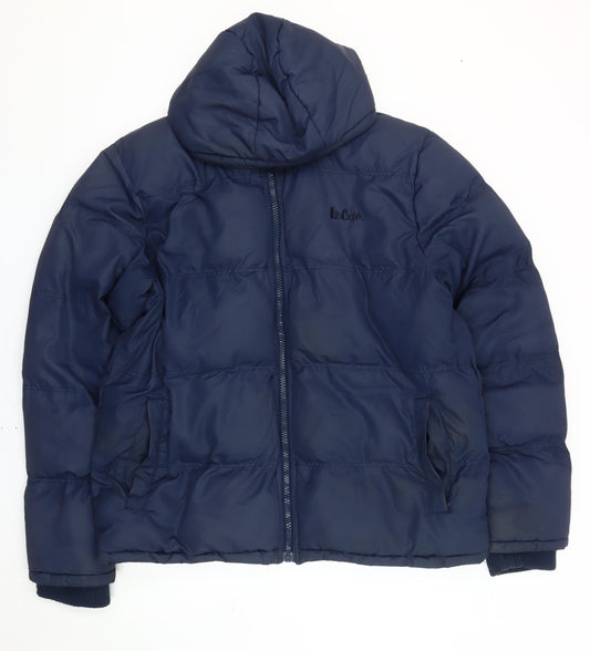Lee Cooper Men’s Blue 2XL Puffer Jacket Hooded Quilted Mid-Length