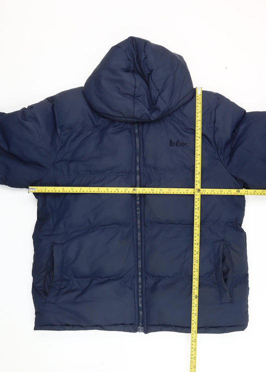 Lee Cooper Men’s Blue 2XL Puffer Jacket Hooded Quilted Mid-Length